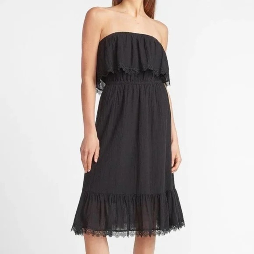 Express Lace Trim Midi Dress in Black